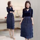 Long-sleeve Choker-neck Layered Dress