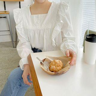 Square-neck Frilled Lace-trim Tunic