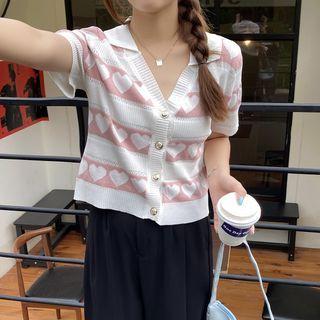 V-neck Printed Button-up Cardigan