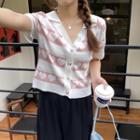 V-neck Printed Button-up Cardigan