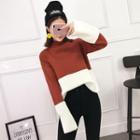 Long-sleeve Two-tone Rib Knit Sweater