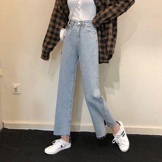 Straight-fit Slitted Jeans