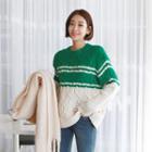 Two-tone Cable Sweater Green - One Size
