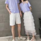 Couple Matching Short-sleeve T-shirt / Shorts / Midi Tiered Mesh Skirt