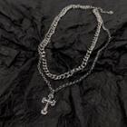 Cross Pendant Layered Stainless Steel Necklace Silver - One Size