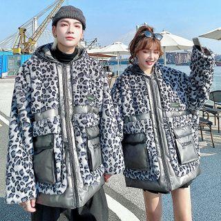 Couple Matching Leopard Print Zipped Hooded Jacket