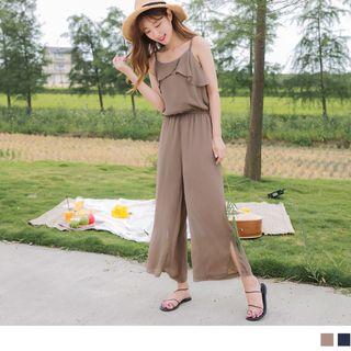 Spaghetti-strap Ruffled Elastic-waist Jumpsuit
