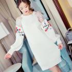 Long-sleeve Embroidered Lace Panel Knit Dress