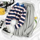 Striped Long-sleeve Polo Shirt / Sweatpants