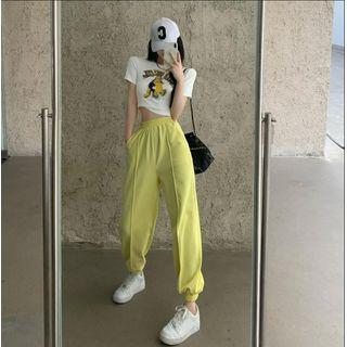 Short-sleeve Banana Print Crop T-shirt / Sweatpants