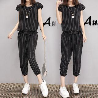 Set: Striped Short Sleeve T-shirt + Cropped Jogger Pants