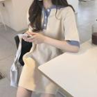 Elbow-sleeve Mini Knit Polo Shirt Dress