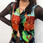 Color-block Long-sleeve Light Blouse