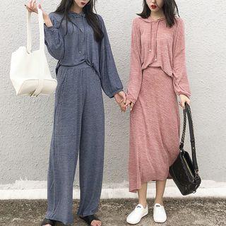 Set: Plain Hoodie + Wide-leg Pants / A-line Midi Skirt