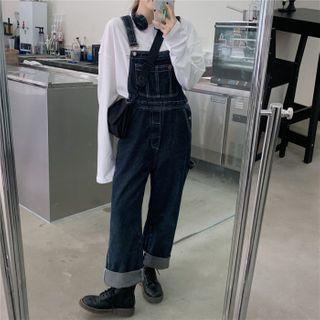 Plain Long-sleeve T-shirt / Denim Jumper Pants