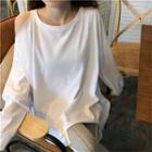 Cut Out Shoulder Long Sleeve T-shirt White - One Size