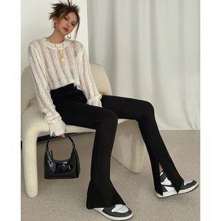 Side-slit High-waist Boot-cut Pants