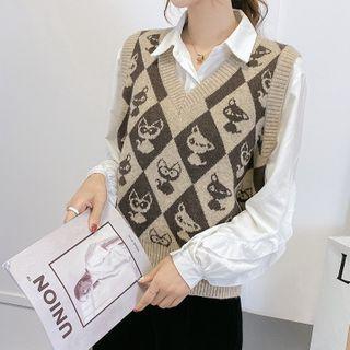 Cat Argyle Sweater Vest