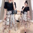Set: Short-sleeve Top + Overlay Skirt