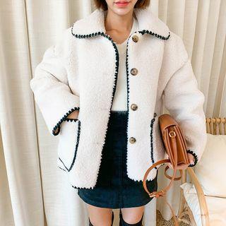 Stitched Boxy Sherpa-fleece Jacket Ivory - One Size