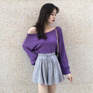 Long-sleeve Plain Tee / Drawstring Shorts