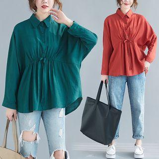 Plain Batwing-sleeve Asymmetrical Shirt
