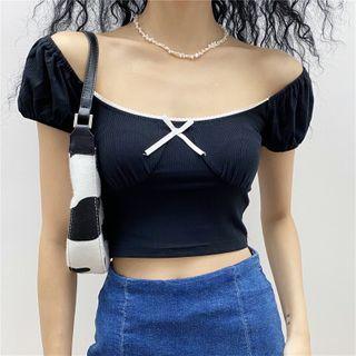 Wide-neck Ribbon Crop Top