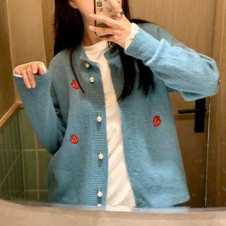 Strawberry Embroidered Single-breasted Cardigan