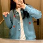 Strawberry Embroidered Single-breasted Cardigan