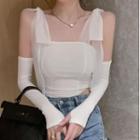 Long-sleeve Cold Shoulder Bow Crop Top