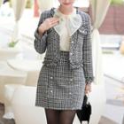 Set: Metal-button Tweed Jacket + H-line Skirt