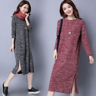 Melange Long-sleeve Midi T-shirt Dress