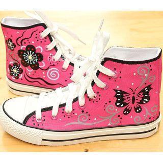 Painted Lace-up High-top Canvas Sneakers
