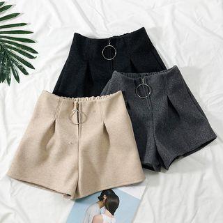 Wide-leg Zipper Wool Shorts