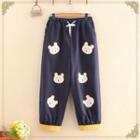 Bear Embroidered Color-block Pants