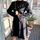 Bell-sleeve Flared Faux-suede Dress