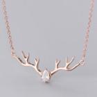 Deer Horn Rhinestone Pendant Sterling Silver Necklace S925 Silver - Necklace - Rose Gold - One Size