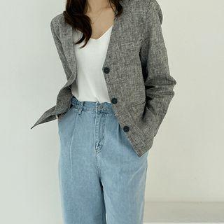 V-neck Melange Blazer Dark Gray - One Size