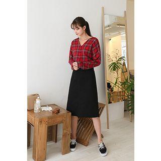 Fray-hem Cotton A-line Skirt