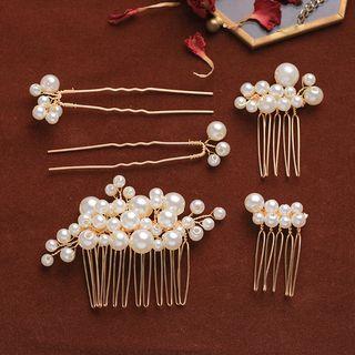 Wedding Faux Pearl Head Piece Set Fs188 - Set - White - One Size