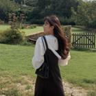 Set: Scarf-neck Blouse + Flared Pinafore Dress