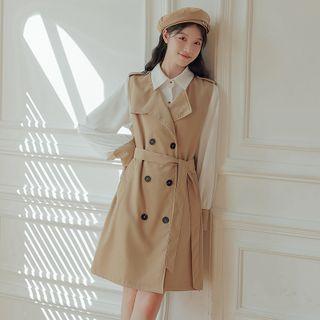 Set: Plain Shirt + Sleeveless Double Breasted Dress
