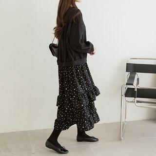 Dotted-panel Tiered Long Pullover Dress