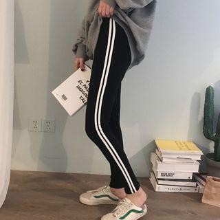 Fleece-lined Stripe Skinny Pants