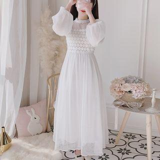 Long-sleeve Maxi A-line Dress As Shown In Figure - One Size