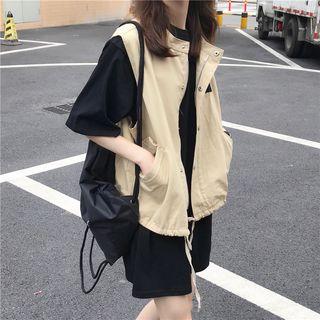 Elbow-sleeve T-shirt Dress / Zip Cargo Vest