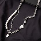 Faux Pearl Heart Necklace 1 Pc - Silver - One Size