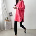 Raglan Label-detail Curve-hem T-shirt