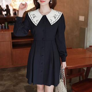 Flower Embroidered-collar Flared Dress