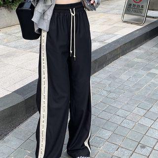 High Waist Drawstring Lettering Straight Leg Pants